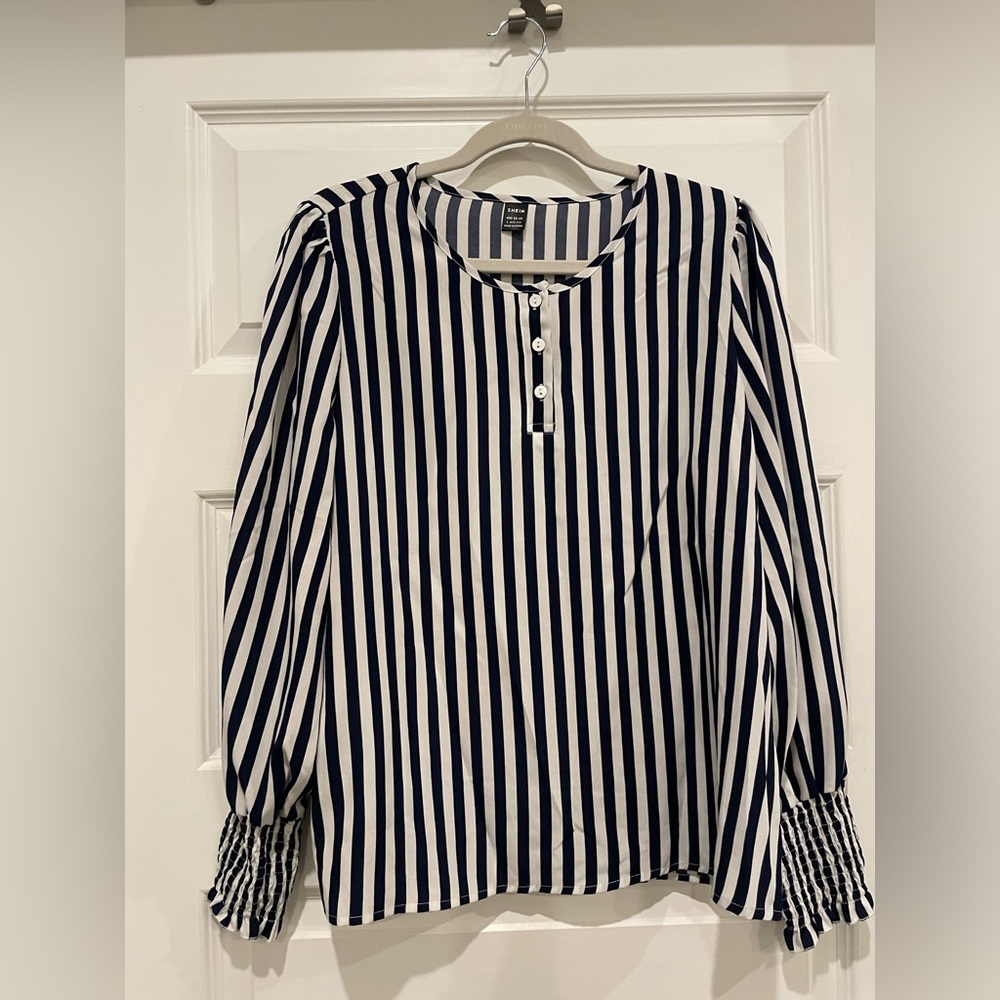 SHEIN- Blue & White Striped Blouse- Size Large